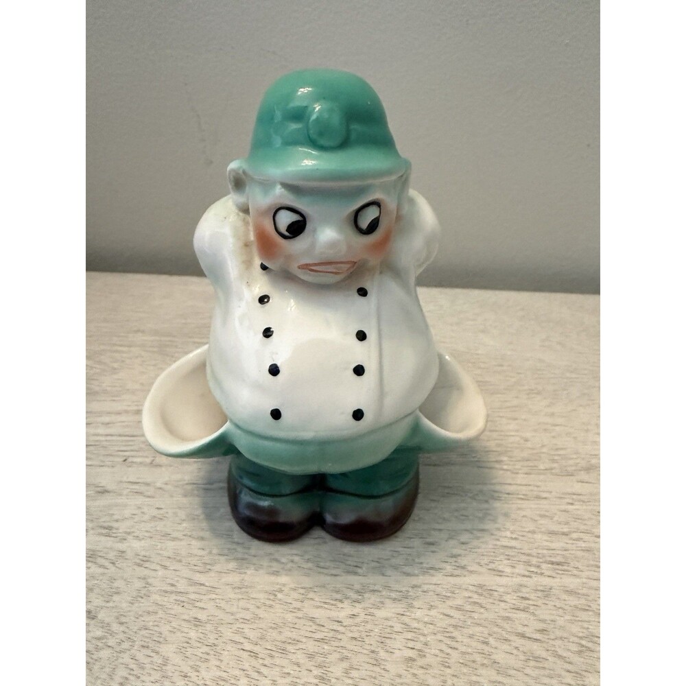 Vintage Czechoslovakia Ceramic Figural Man Toothpick Match Holder Pockets 45